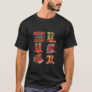 Vintage Retro Christmas Boots Merry and Bright Tan T-Shirt