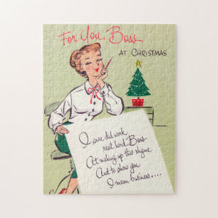 Vintage retro Christmas boss card puzzle