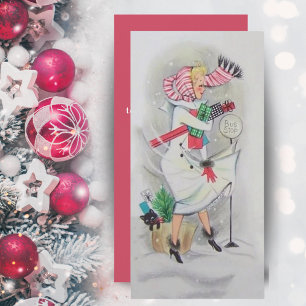 Vintage Retro Christmas Bus Stop Lady Custom Holiday Card