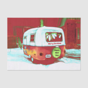 Vintage Retro Christmas Camper Green Red Holiday Tissue Paper