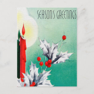 Vintage retro Christmas candles Holiday postcard