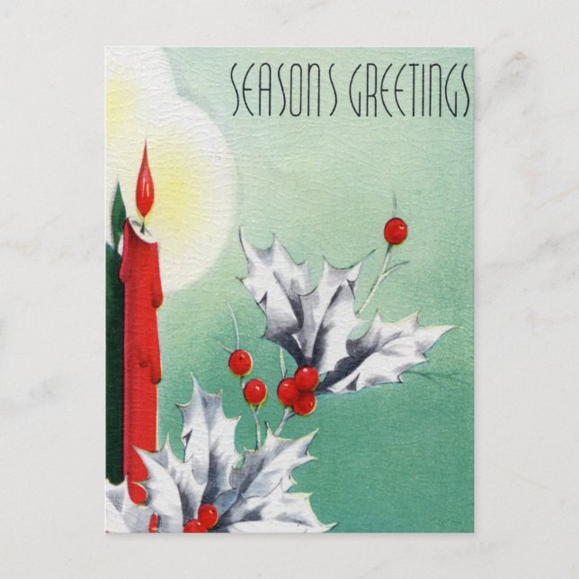 Vintage retro Christmas candles Holiday postcard (Front)