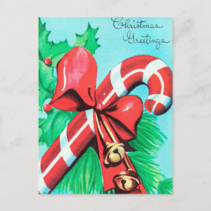 Vintage retro Christmas candy cane postcard
