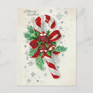 Vintage retro Christmas candy cane postcard