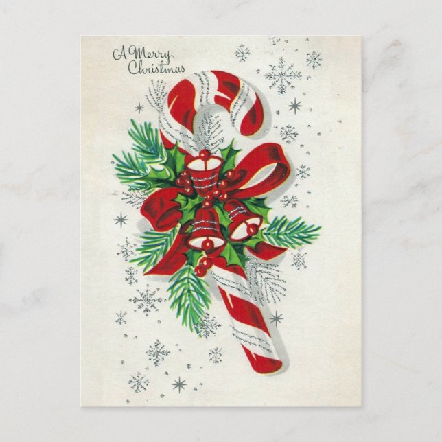 Vintage retro Christmas candy cane postcard (Front)