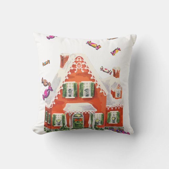 vintage retro christmas candy gingerbread house cushion (Front)
