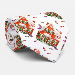 vintage retro christmas candy gingerbread house tie