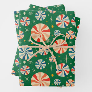 Vintage Retro Christmas Candy  Wrapping Paper Sheet