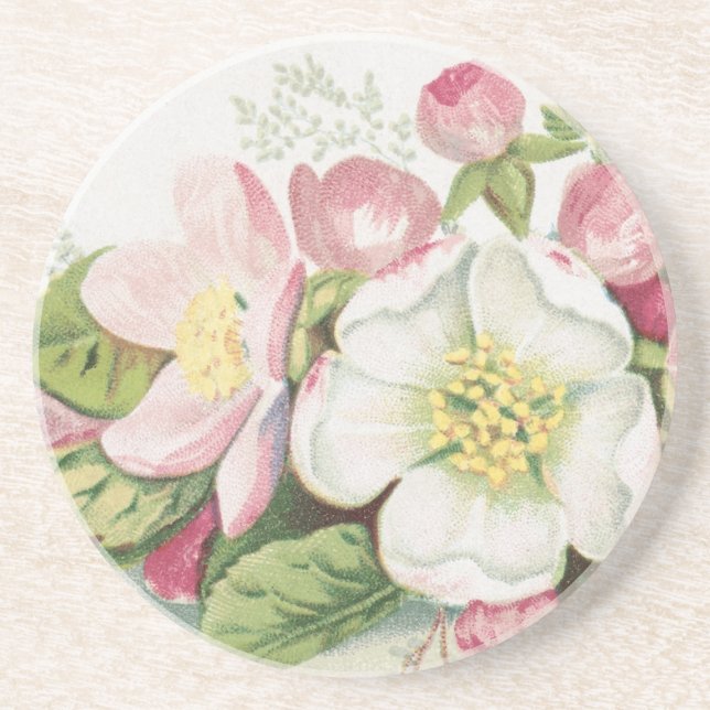 Vintage Retro Christmas Card, Apple Blossoms Coaster (Front)