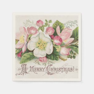Vintage Retro Christmas Card, Apple Blossoms Napkin