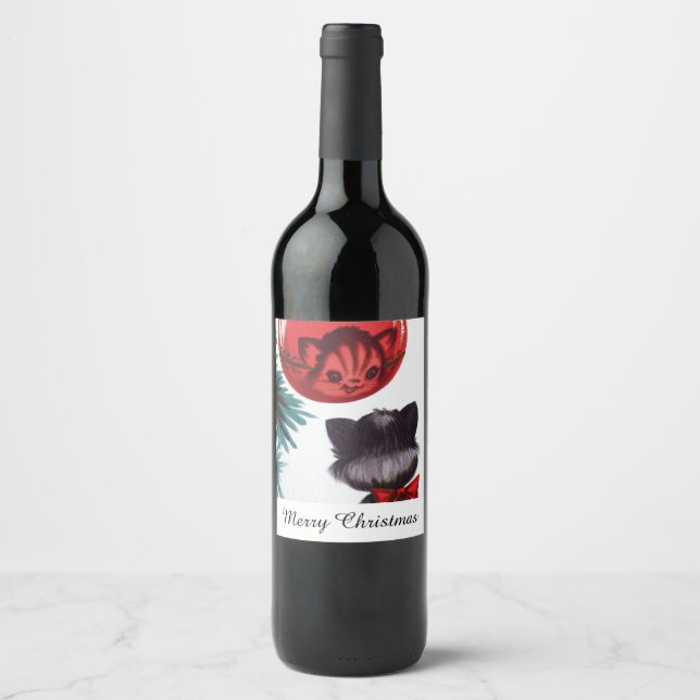 Vintage retro Christmas cat add message label (Front)