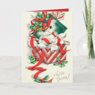 Vintage retro Christmas cat card customisable