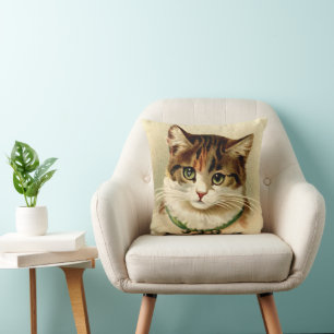 Vintage Retro Christmas Cat With Bells Cushion