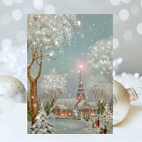 Vintage Retro Christmas Church Glitter Winter