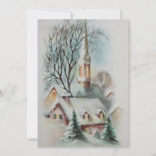 Vintage Retro Christmas Church Winter Holiday Card