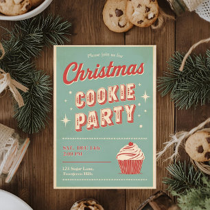 Vintage Retro Christmas Cookie Party  Invitation
