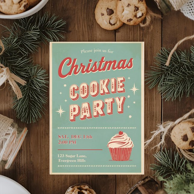 Vintage Retro Christmas Cookie Party  Invitation (Creator Uploaded)