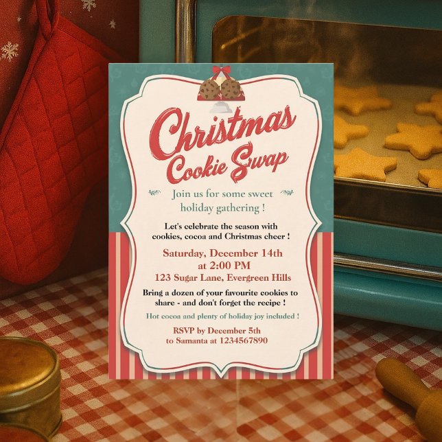Vintage Retro Christmas Cookie Swap  Invitation (Creator Uploaded)