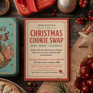 Vintage Retro Christmas Cookie Swap Invitation