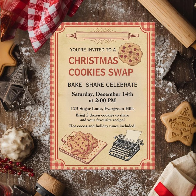 Vintage Retro Christmas Cookie Swap  Invitation (Creator Uploaded)
