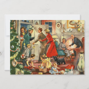 Vintage Retro Christmas Family Gathering Holiday Card