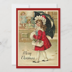 Vintage Retro Christmas Girl With Gifts Holiday Card