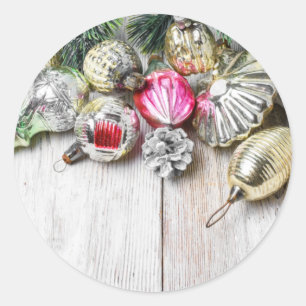 Vintage Retro Christmas Glass Ornaments Collection Classic Round Sticker