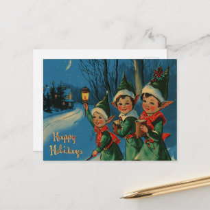Vintage Retro Christmas: Happy Elves Holiday Postcard