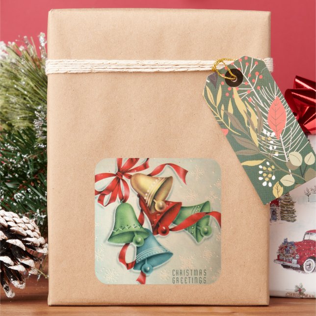 Vintage retro Christmas Holiday bells sticker (Holiday)