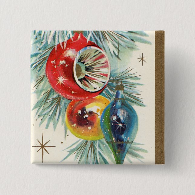 Vintage retro Christmas Holiday bulbs button (Front)
