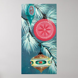 Vintage retro Christmas Holiday bulbs poster