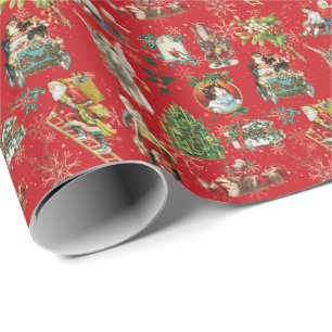 Vintage Retro Christmas Holiday Festive Red Wrapping Paper