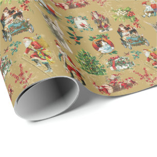 Vintage Retro Christmas Holiday Pattern Gold Wrapping Paper