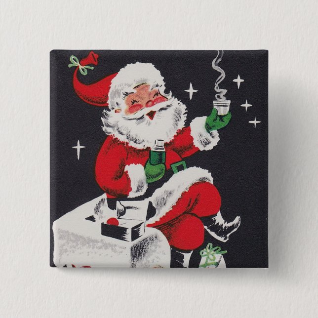 Vintage retro Christmas Holiday Santa button (Front)