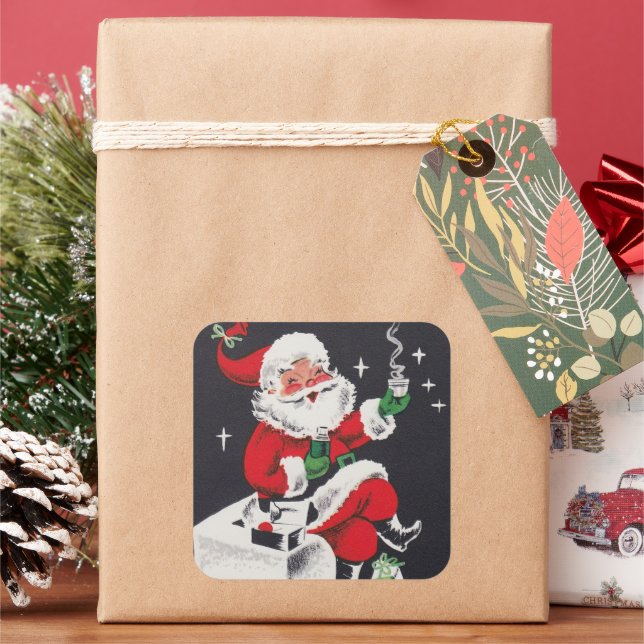 Vintage retro Christmas Holiday Santa sticker (Holiday)