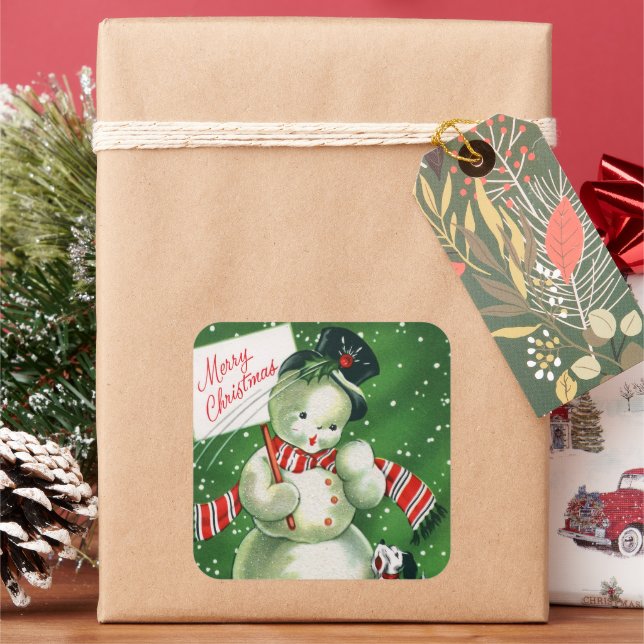 Vintage retro Christmas Holiday snowman sticker (Holiday)