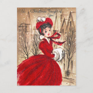 Vintage retro Christmas Holiday woman postcard