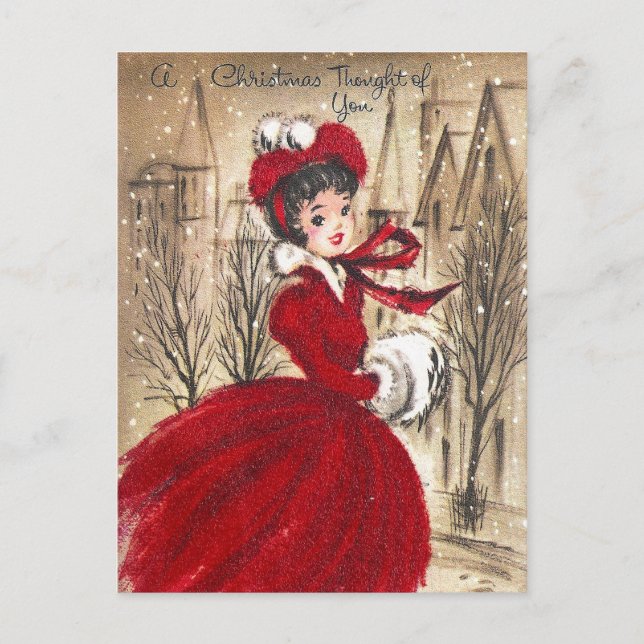 Vintage retro Christmas Holiday woman postcard (Front)