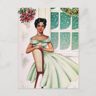 Vintage retro Christmas Holiday woman postcard