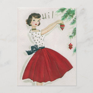 Vintage retro Christmas Holiday woman postcard