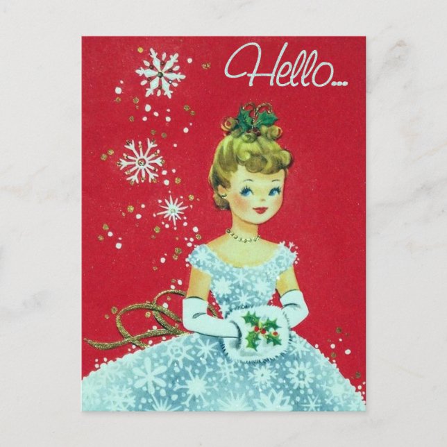 Vintage retro Christmas Holiday woman postcard (Front)