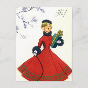 Vintage retro Christmas Holiday woman postcard