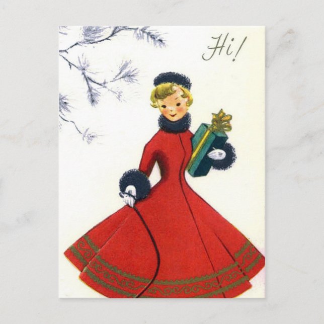 Vintage retro Christmas Holiday woman postcard (Front)