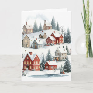 Vintage Retro Christmas Houses Greeting Card