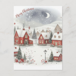 Vintage Retro Christmas Houses in Snow Postcard