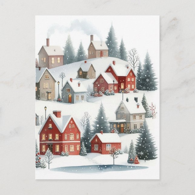 Vintage Retro Christmas Houses in Snow Postcard (Front)