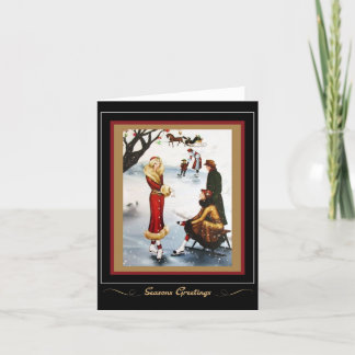 Vintage Retro Christmas Ice Skating 1920s Card