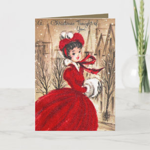 Vintage retro Christmas lady dd text card