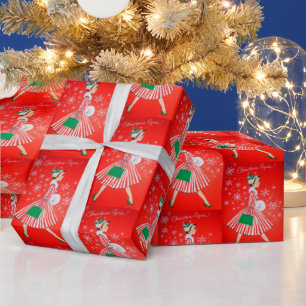 Vintage retro Christmas lady Festive party wrap Wrapping Paper