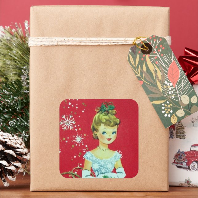 Vintage retro Christmas lady Holiday sticker (Holiday)